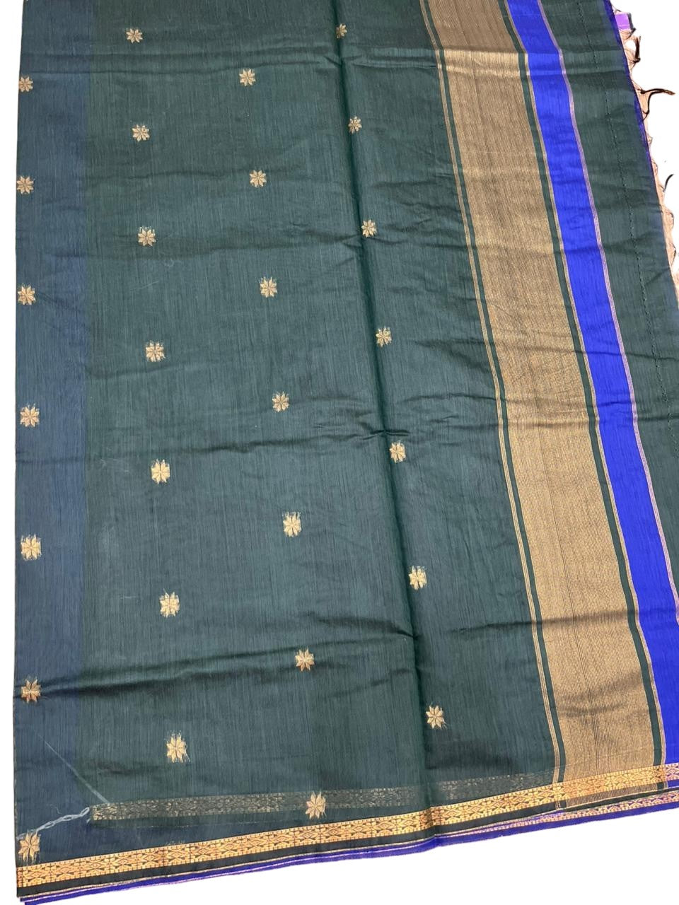Southloom Maheshwari Cotton Saree With Woven Works on Body in Blue and Green SL471