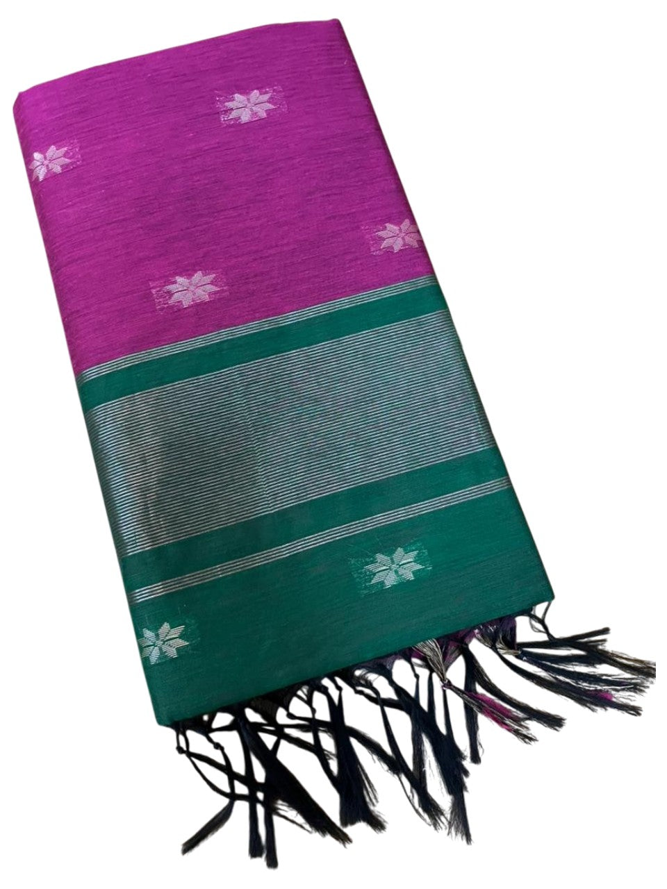 Southloom Maheshwari Cotton Saree With Woven Works on Body in Magenta and Green SL471
