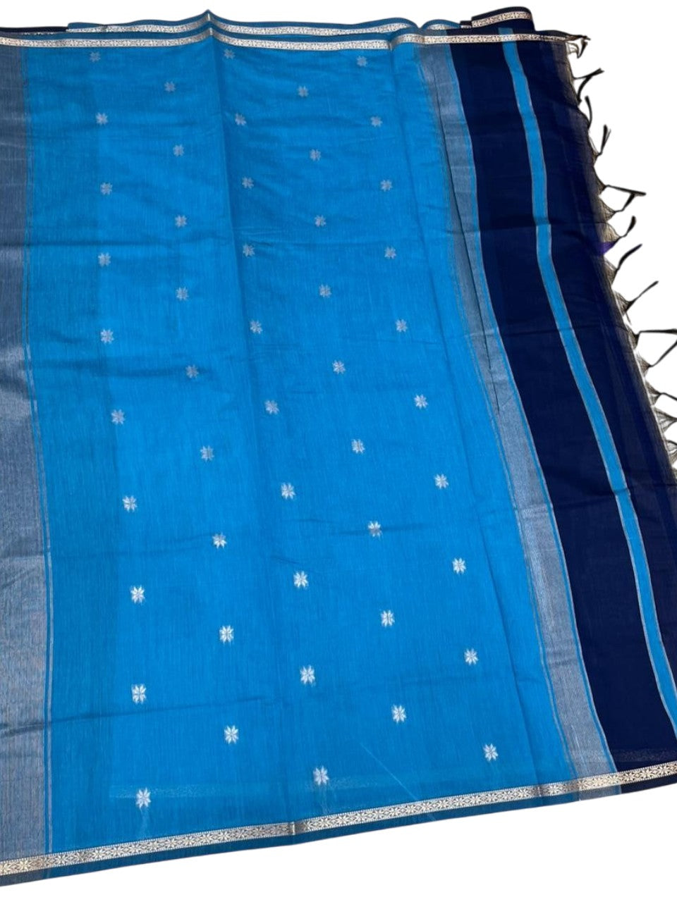 Southloom Maheshwari Cotton Saree With Woven Works on Body in Blue SL471