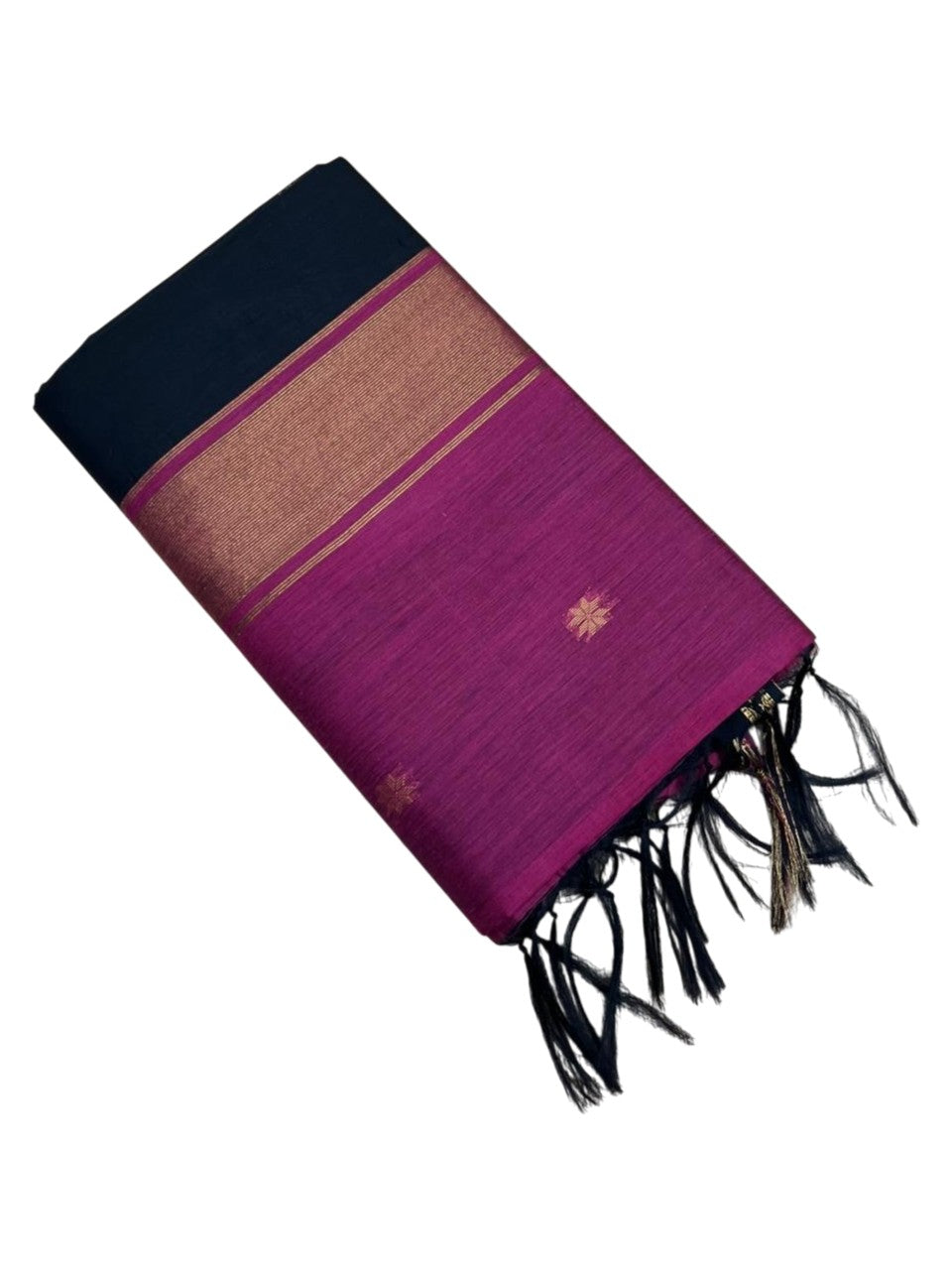 Southloom Maheshwari Cotton Saree With Woven Works on Body in Magenta and Black SL471