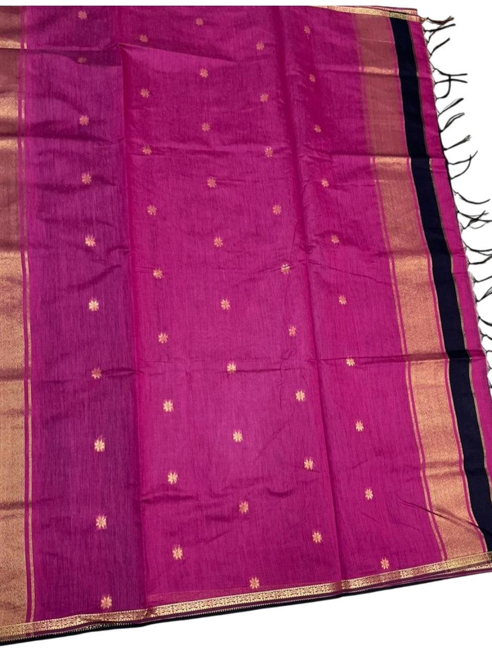 Southloom Maheshwari Cotton Saree With Woven Works on Body in Magenta and Black SL471