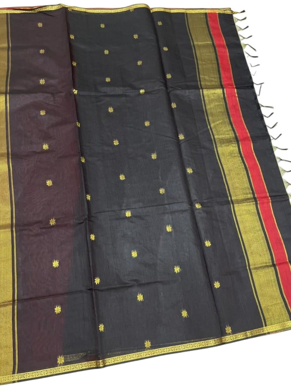 Southloom Maheshwari Cotton Saree With Woven Works on Body in Maroon and Black SL471