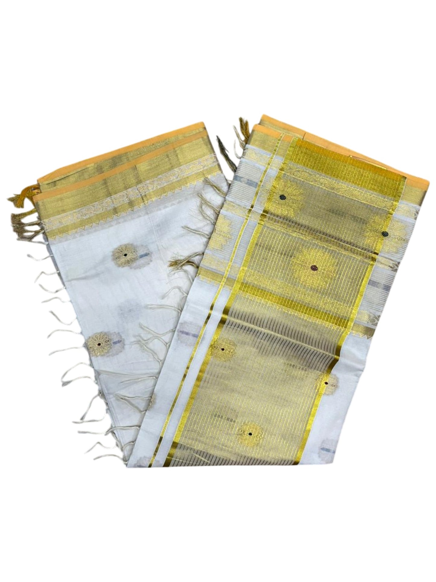 Southloom Pure Cotton Kerala Kasavu Heavy Work Saree with Paisley Floral Woven Design on Body and Temple Border SL479