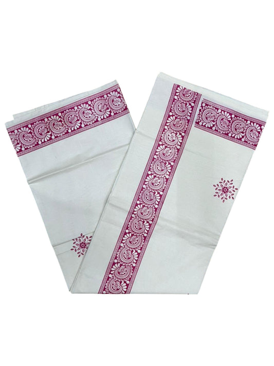 Southloom Kerala Cotton Saree with With Floral Digital Prints on Body and Borders in Pink SL475