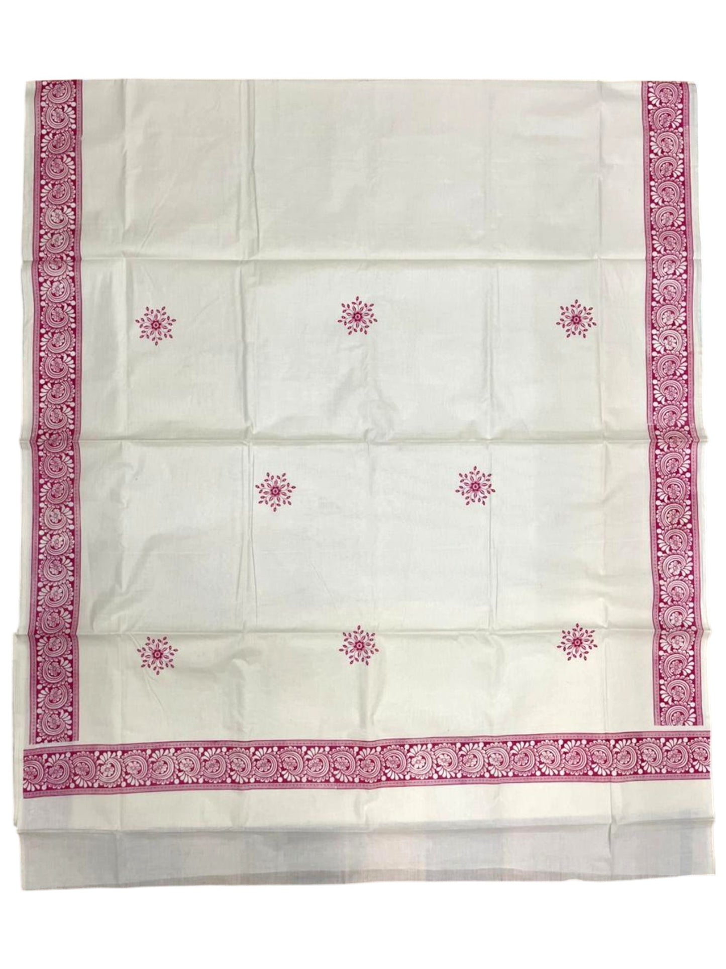 Southloom Kerala Cotton Saree with With Floral Digital Prints on Body and Borders in Pink SL475