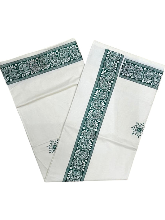 Southloom Kerala Cotton Saree with With Floral Digital Prints on Body and Borders in Green SL475