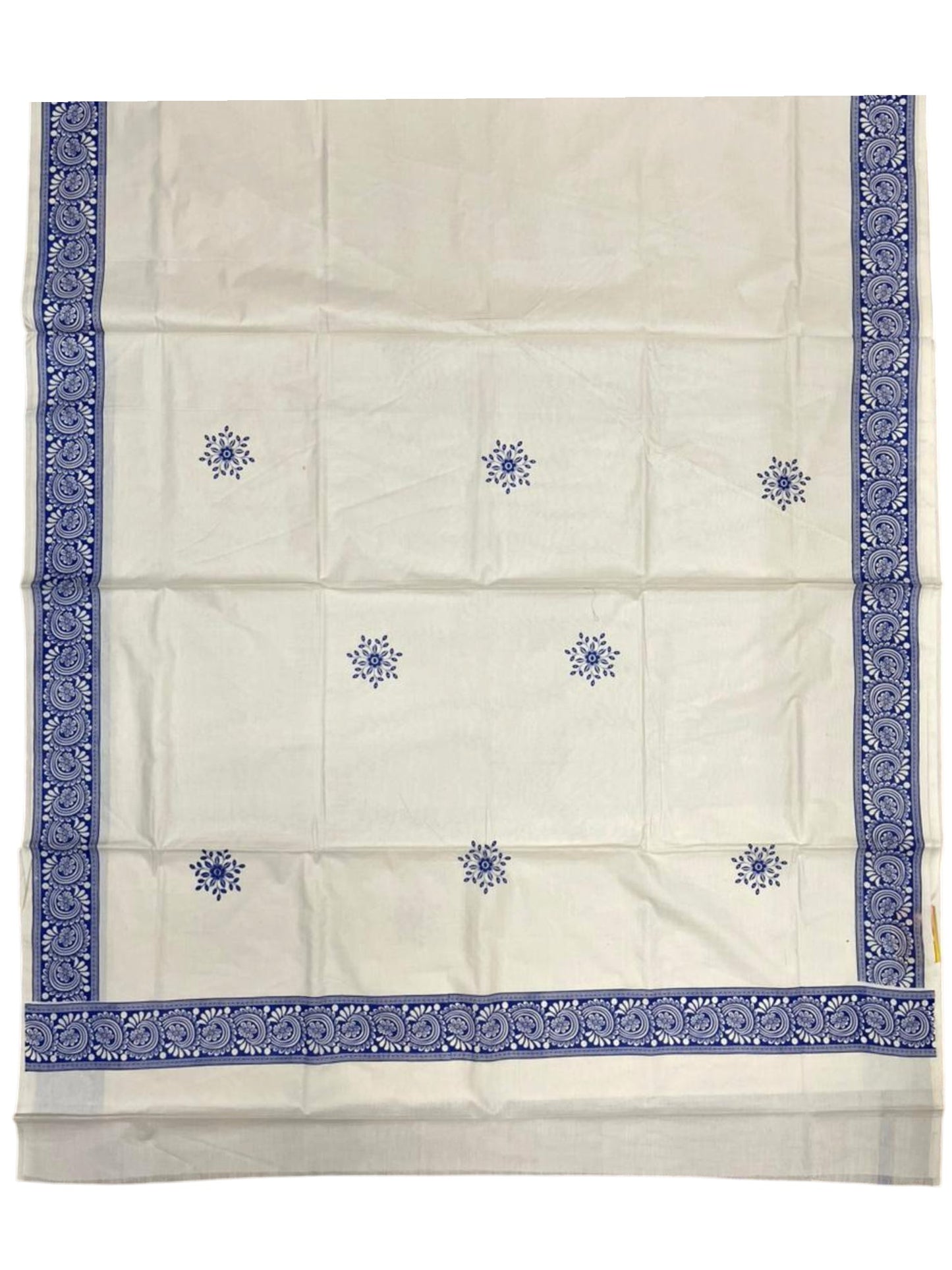 Southloom Kerala Cotton Saree with With Floral Digital Prints on Body and Borders in Blue SL475
