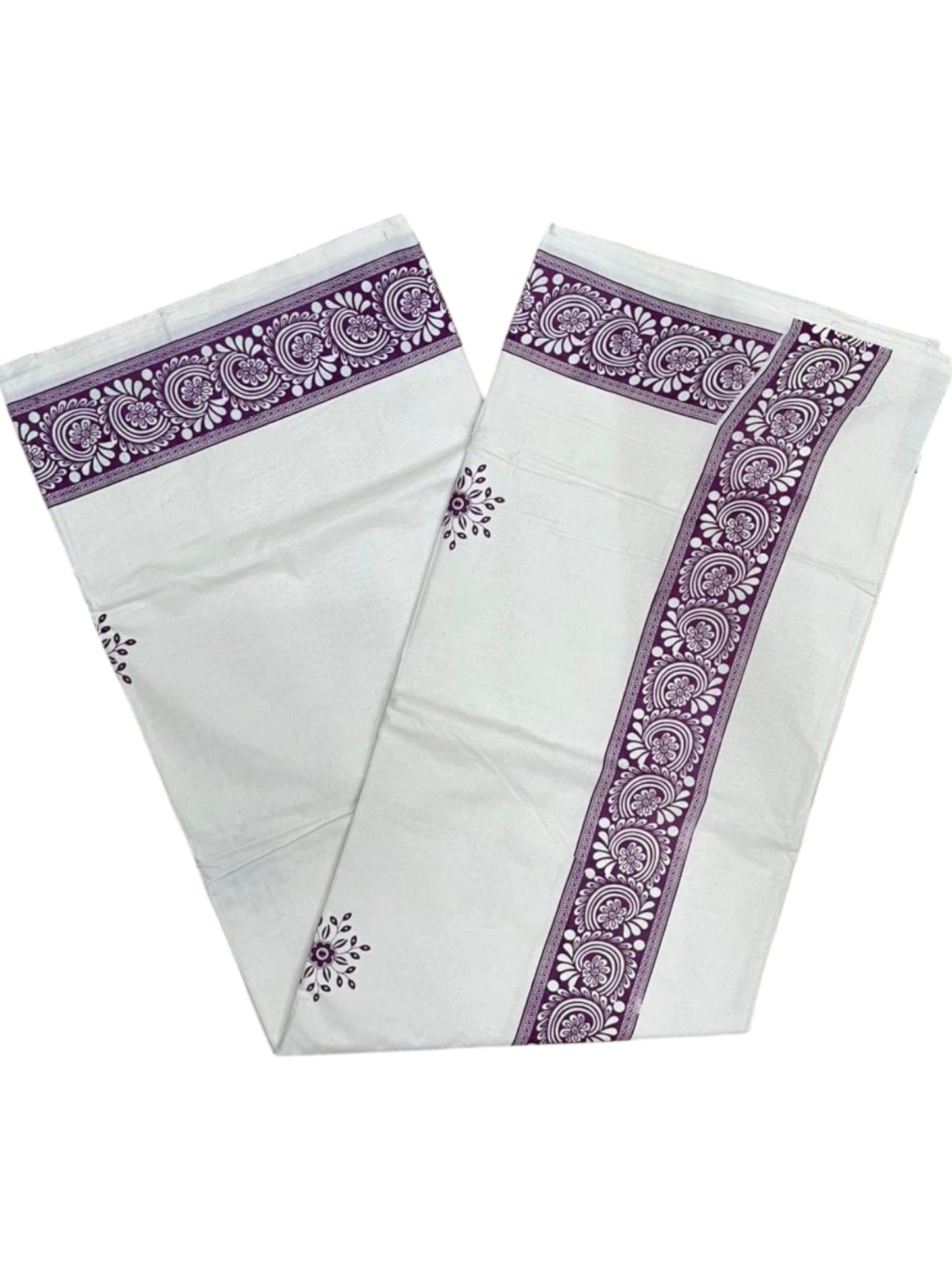 Southloom Kerala Cotton Saree with With Floral Digital Prints on Body and Borders in Purple SL475