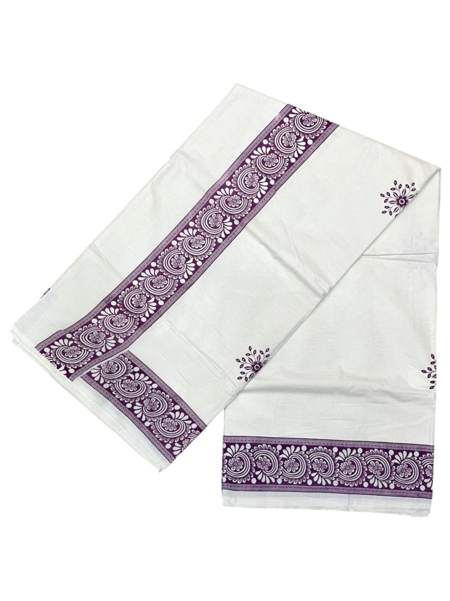 Southloom Kerala Cotton Saree with With Floral Digital Prints on Body and Borders in Purple SL475