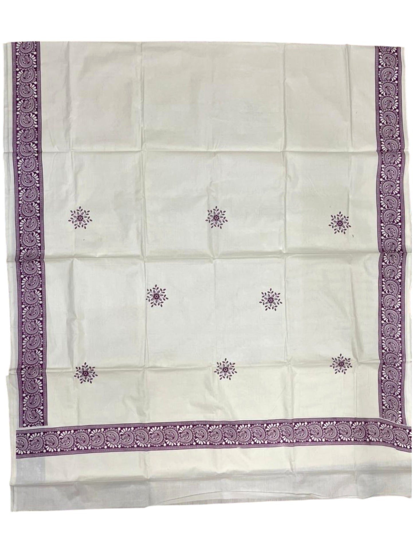 Southloom Kerala Cotton Saree with With Floral Digital Prints on Body and Borders in Purple SL475