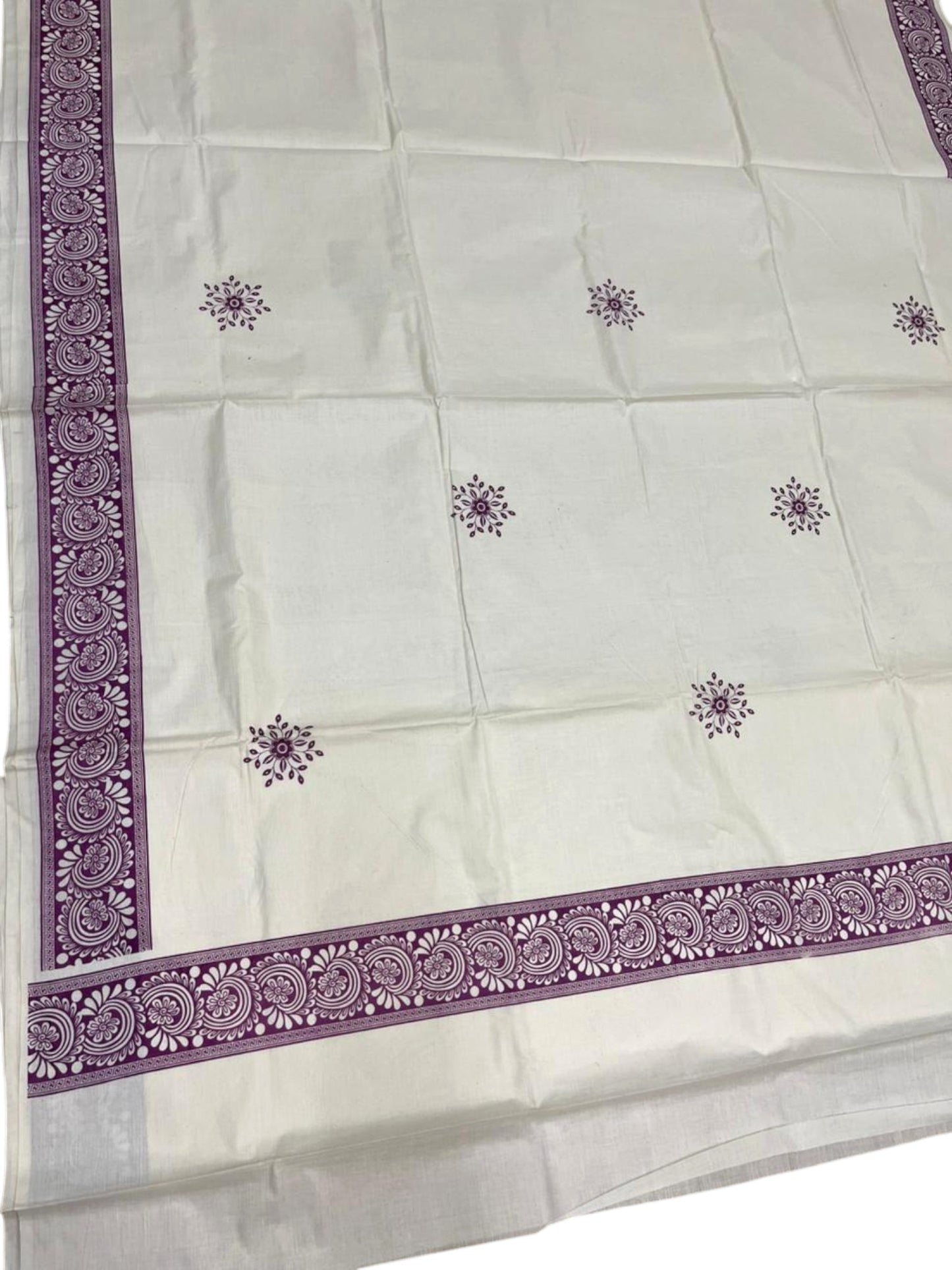 Southloom Kerala Cotton Saree with With Floral Digital Prints on Body and Borders in Purple SL475