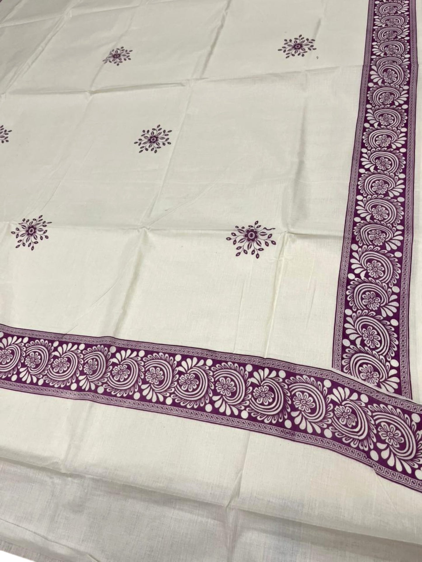 Southloom Kerala Cotton Saree with With Floral Digital Prints on Body and Borders in Purple SL475