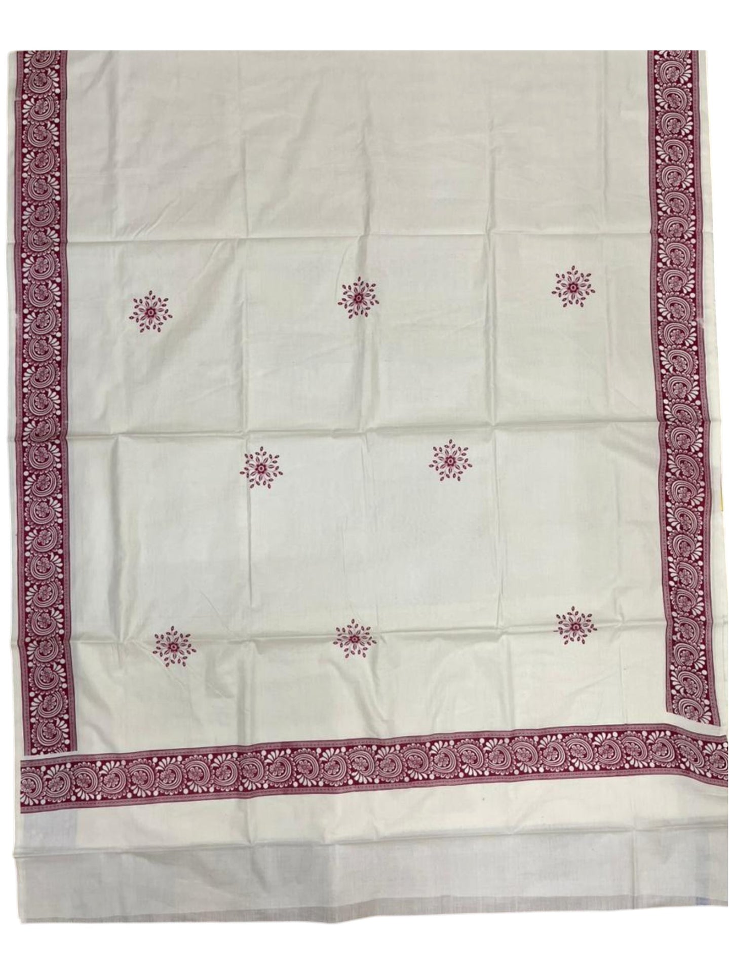 Southloom Kerala Cotton Saree with With Floral Digital Prints on Body and Borders in Magenta SL475