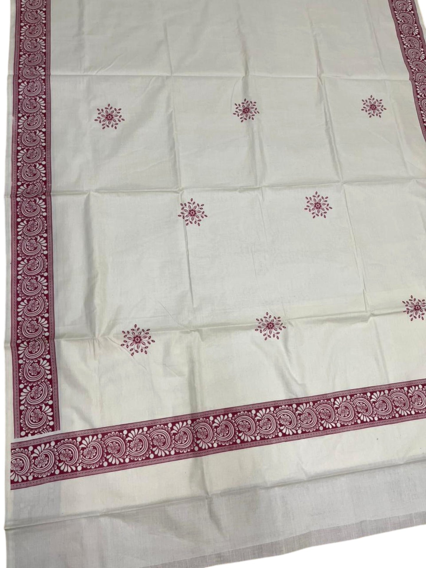 Southloom Kerala Cotton Saree with With Floral Digital Prints on Body and Borders in Magenta SL475