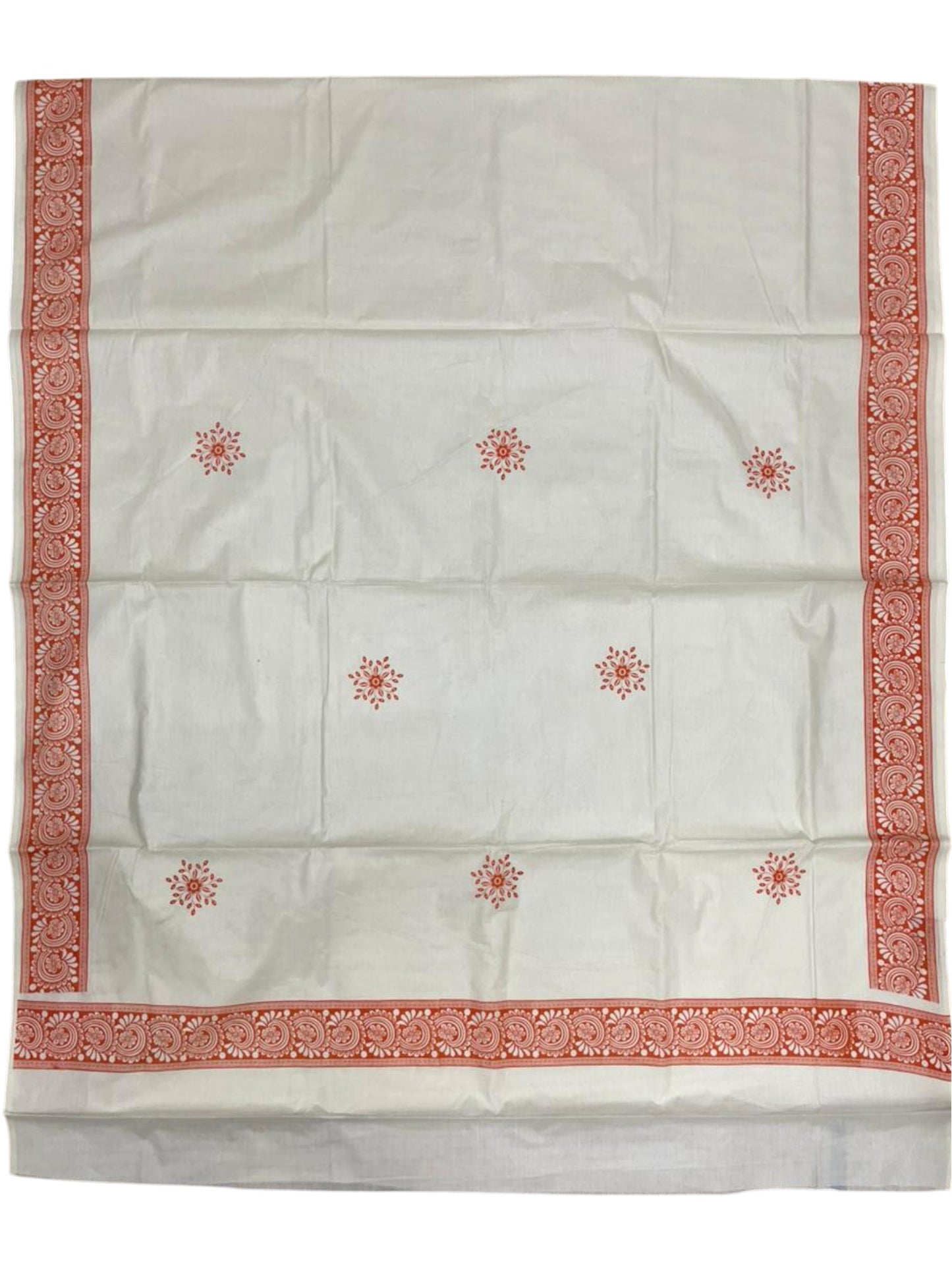 Southloom Kerala Cotton Saree with With Floral Digital Prints on Body and Borders in Orange SL475