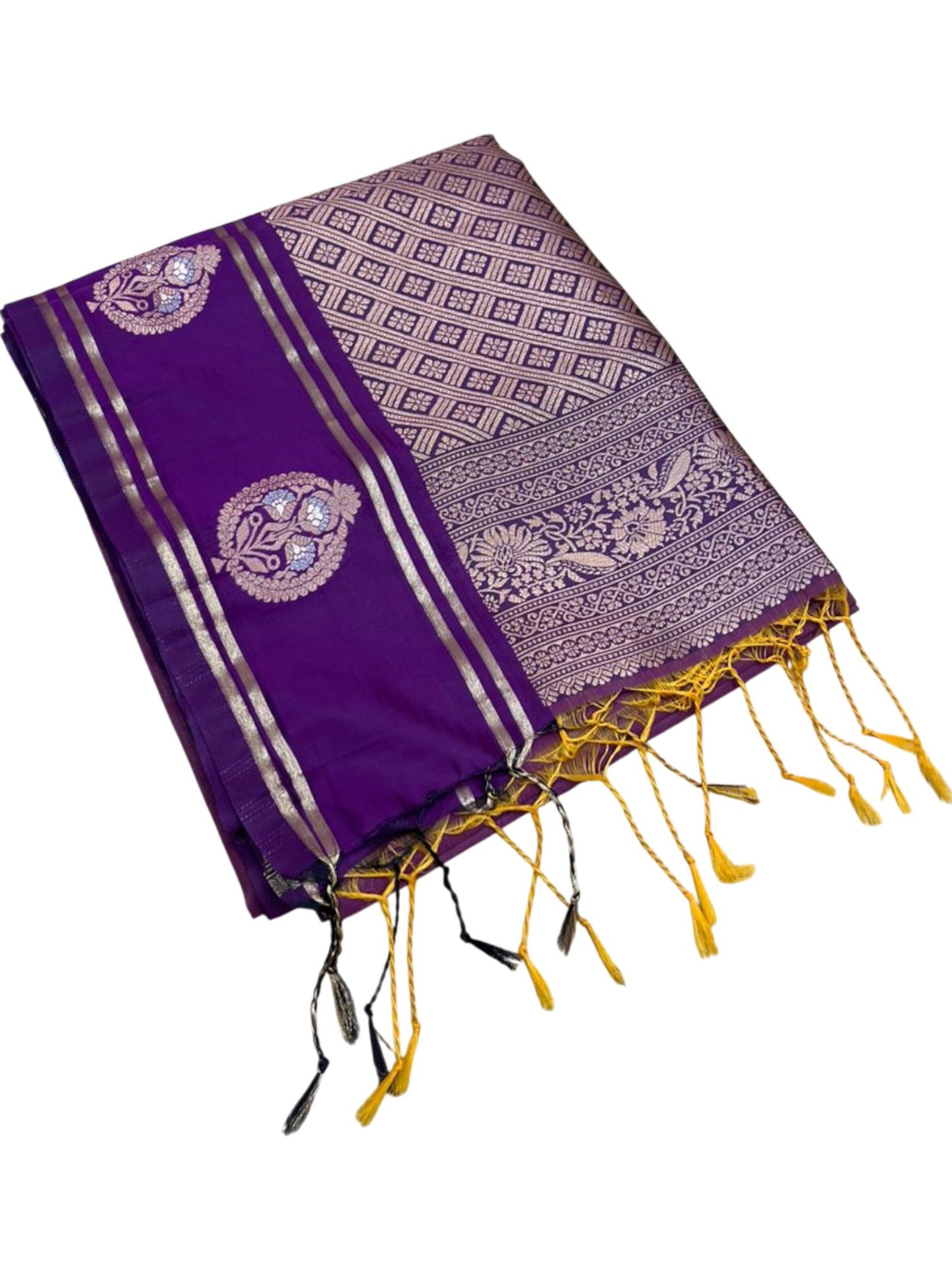 Southloom Semi Soft Silk Saree with Butta Works Across Body And Borders In Vilolet