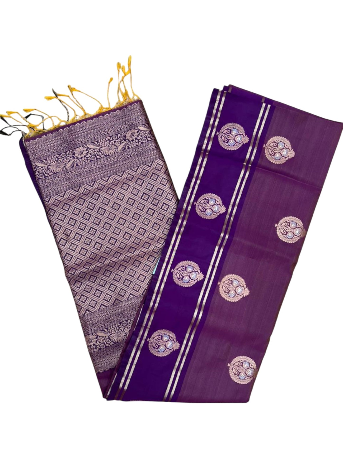 Southloom Semi Soft Silk Saree with Butta Works Across Body And Borders In Vilolet