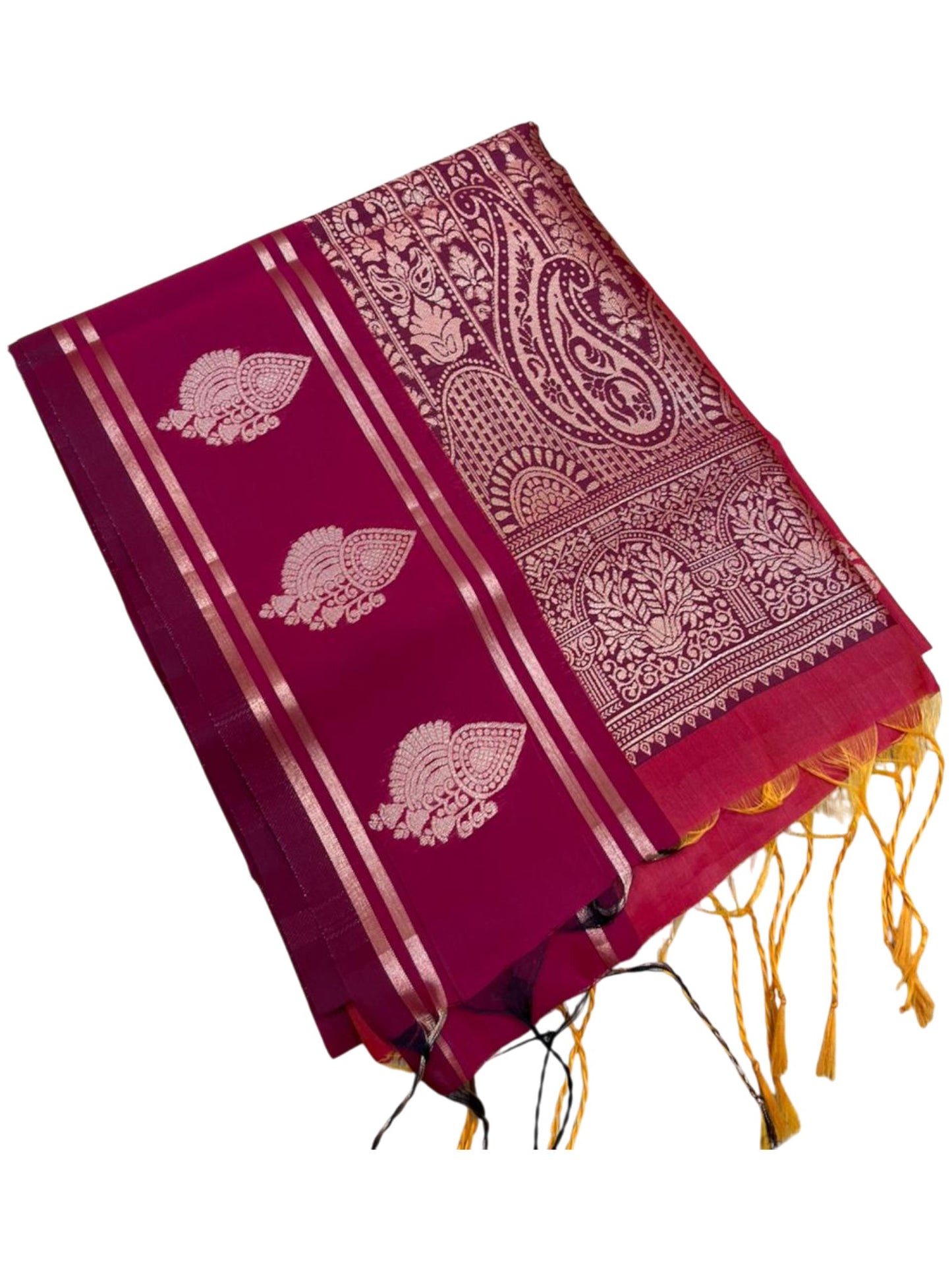 Southloom Semi Soft Silk Saree with Butta Works Across Body And Borders Red & Magenta And Red