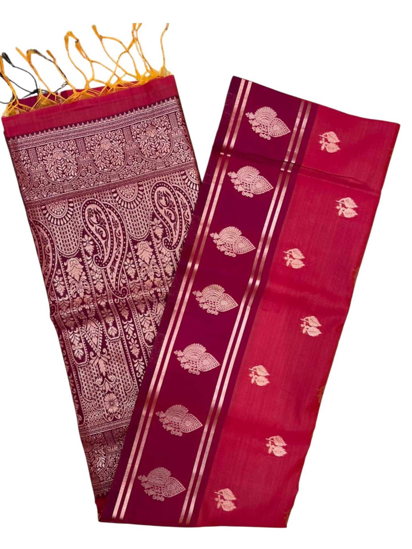 Southloom Semi Soft Silk Saree with Butta Works Across Body And Borders Red & Magenta And Red