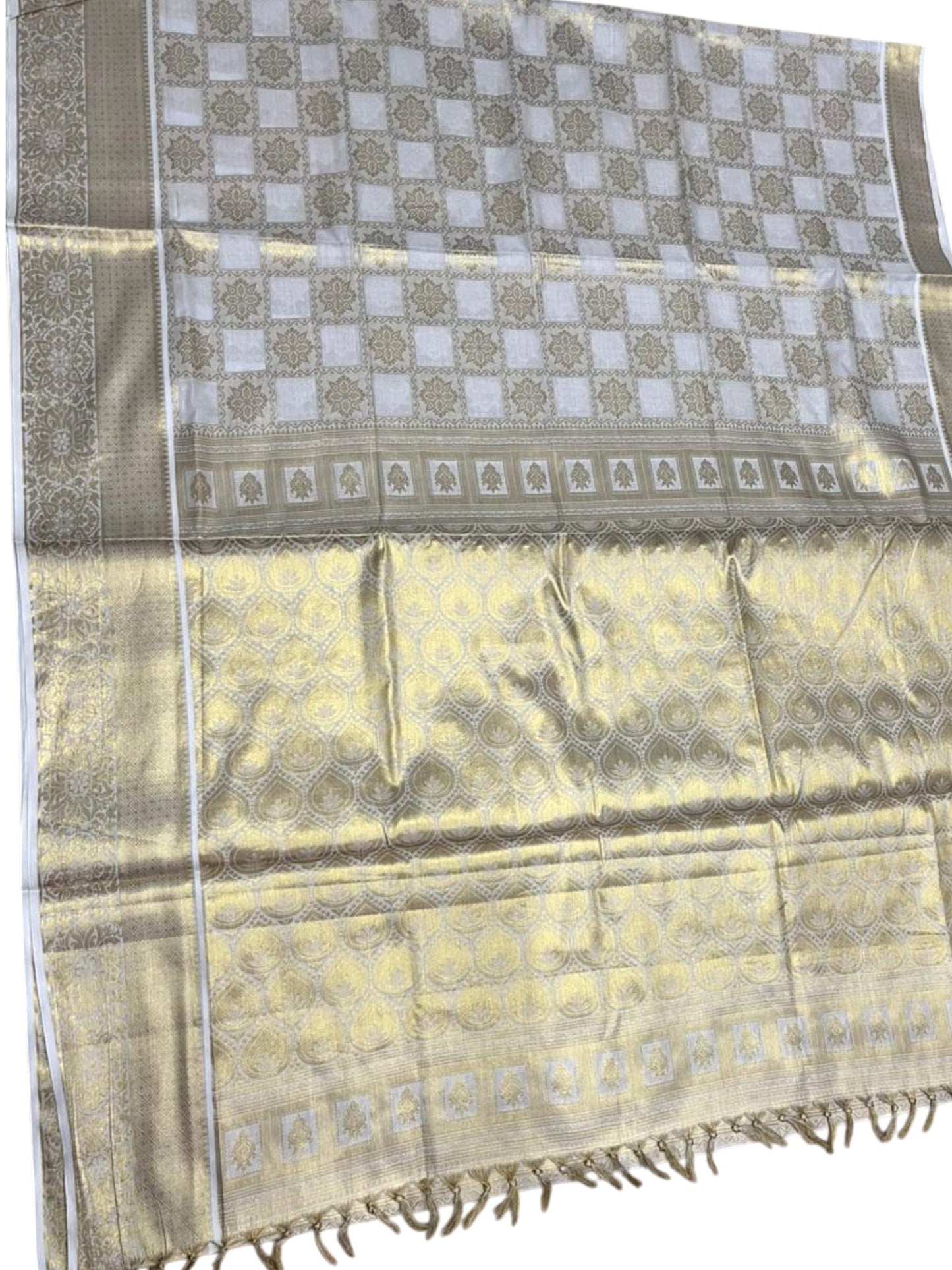 Southloom Pure Cotton Kerala Kasavu Heavy Work Saree with Floral Woven Design on Body and Temple Border SL485