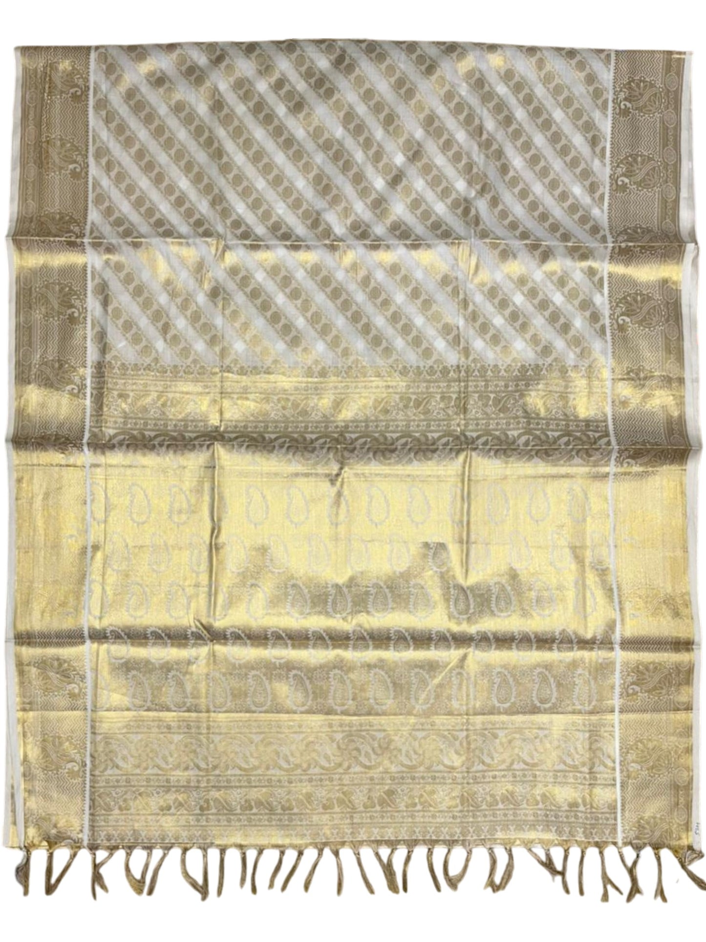 Southloom Pure Cotton Kerala Kasavu Heavy Work Saree with Floral Woven Design on Body and Temple Border SL485