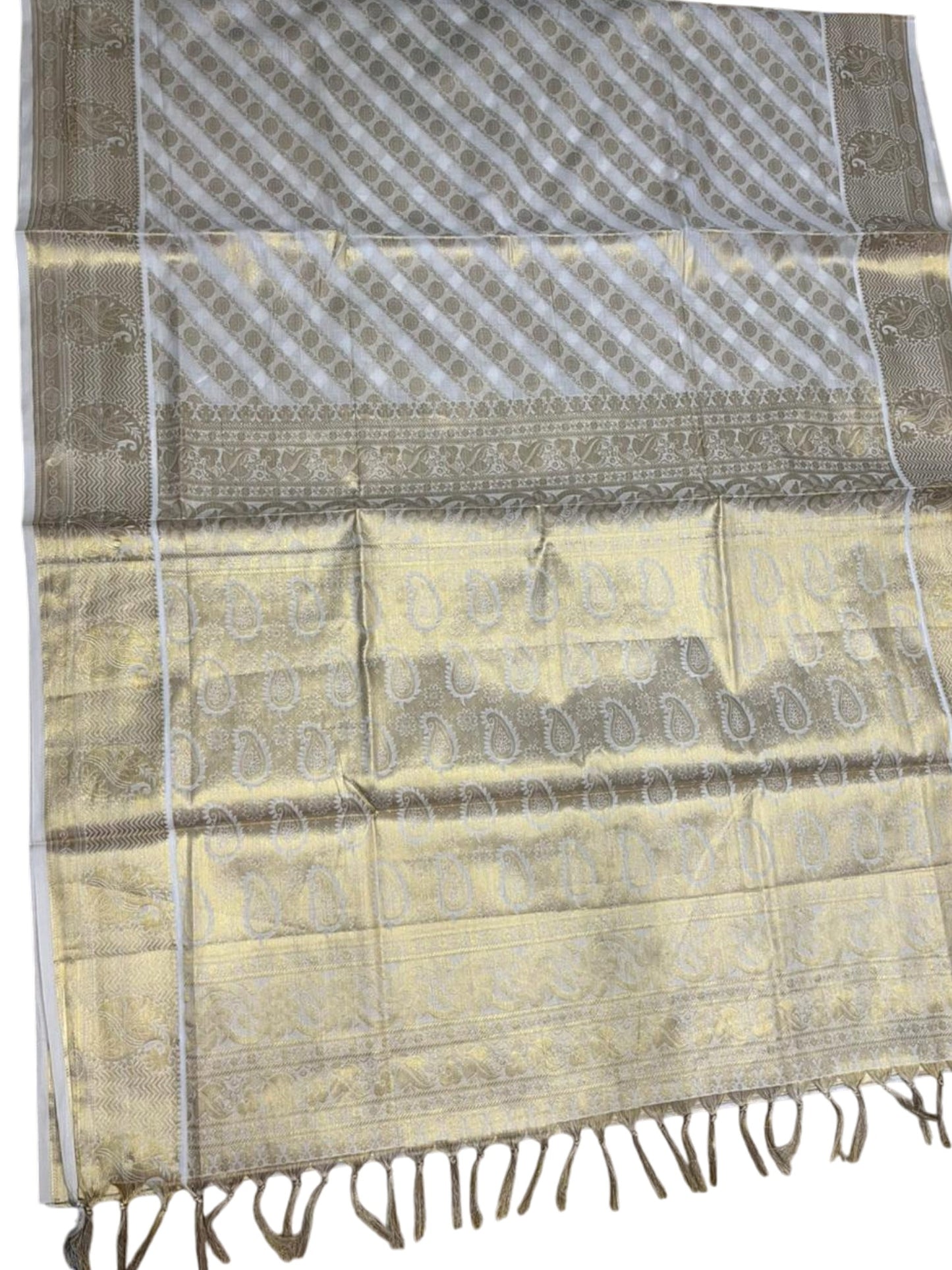 Southloom Pure Cotton Kerala Kasavu Heavy Work Saree with Floral Woven Design on Body and Temple Border SL485