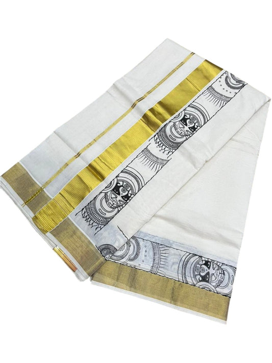 Southloom Cotton Kerala Kasavu Saree with Theyyam Mural Painted Design In Black SL486