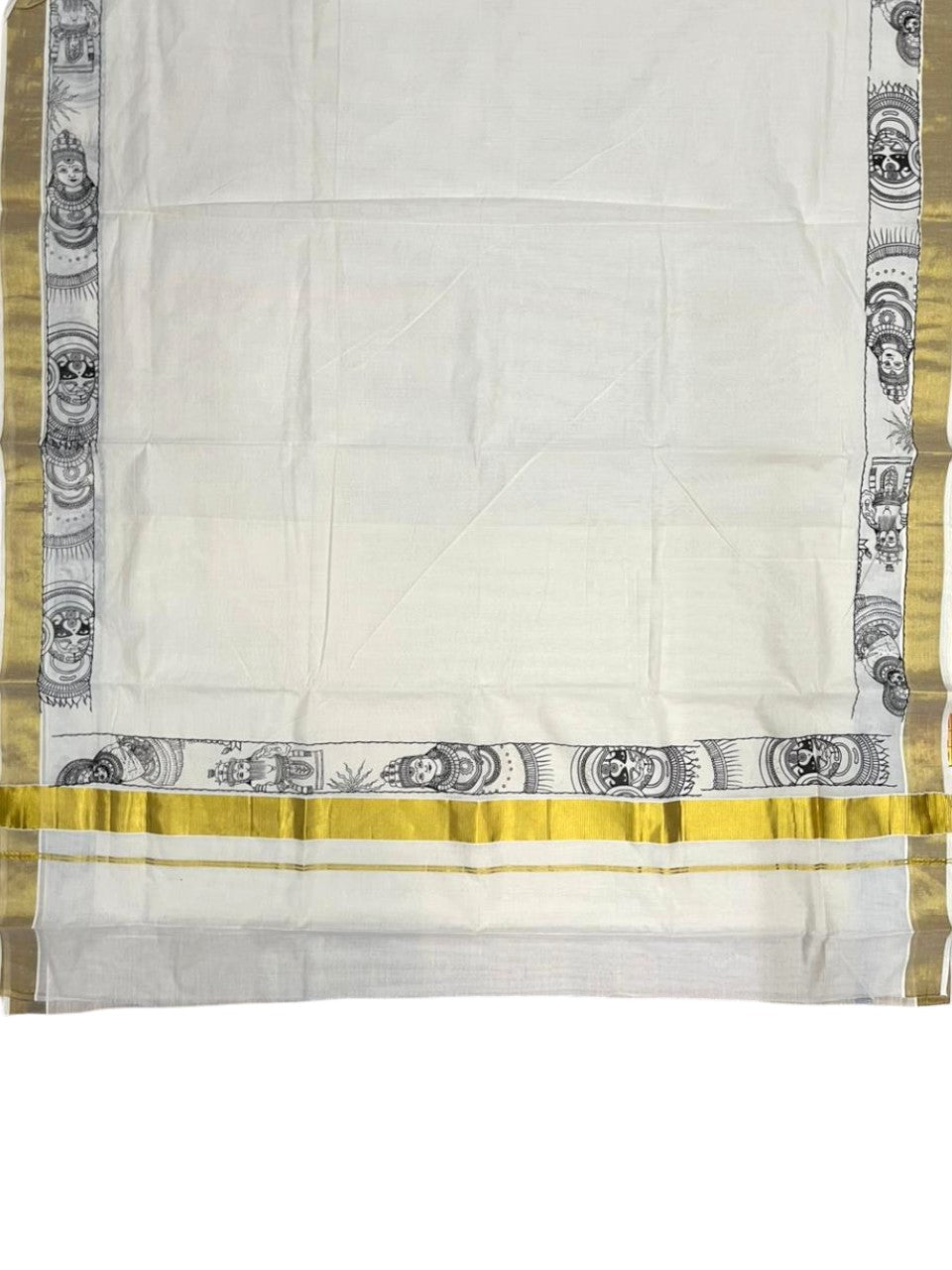 Southloom Cotton Kerala Kasavu Saree with Theyyam Mural Painted Design In Black SL486