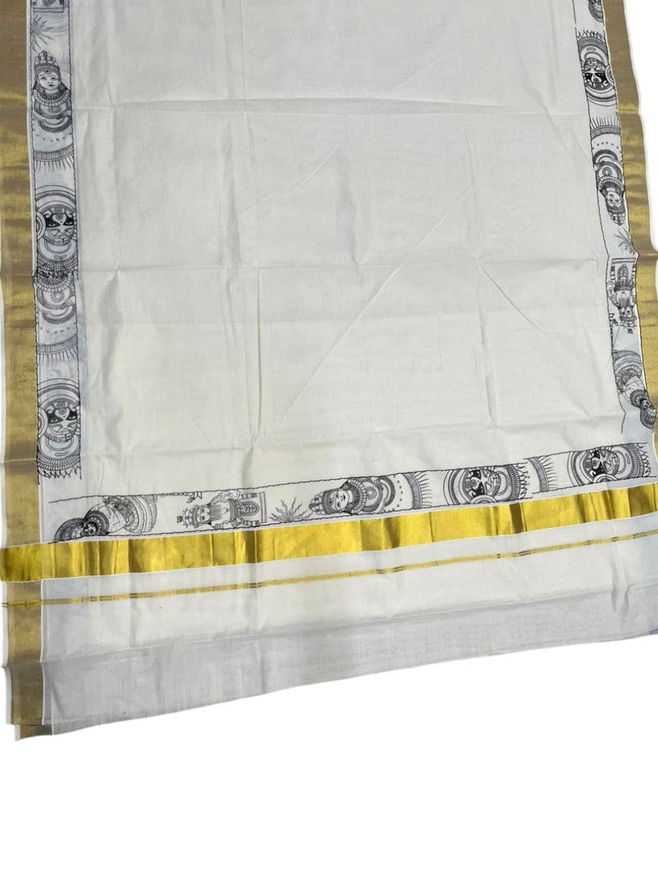 Southloom Cotton Kerala Kasavu Saree with Theyyam Mural Painted Design In Black SL486