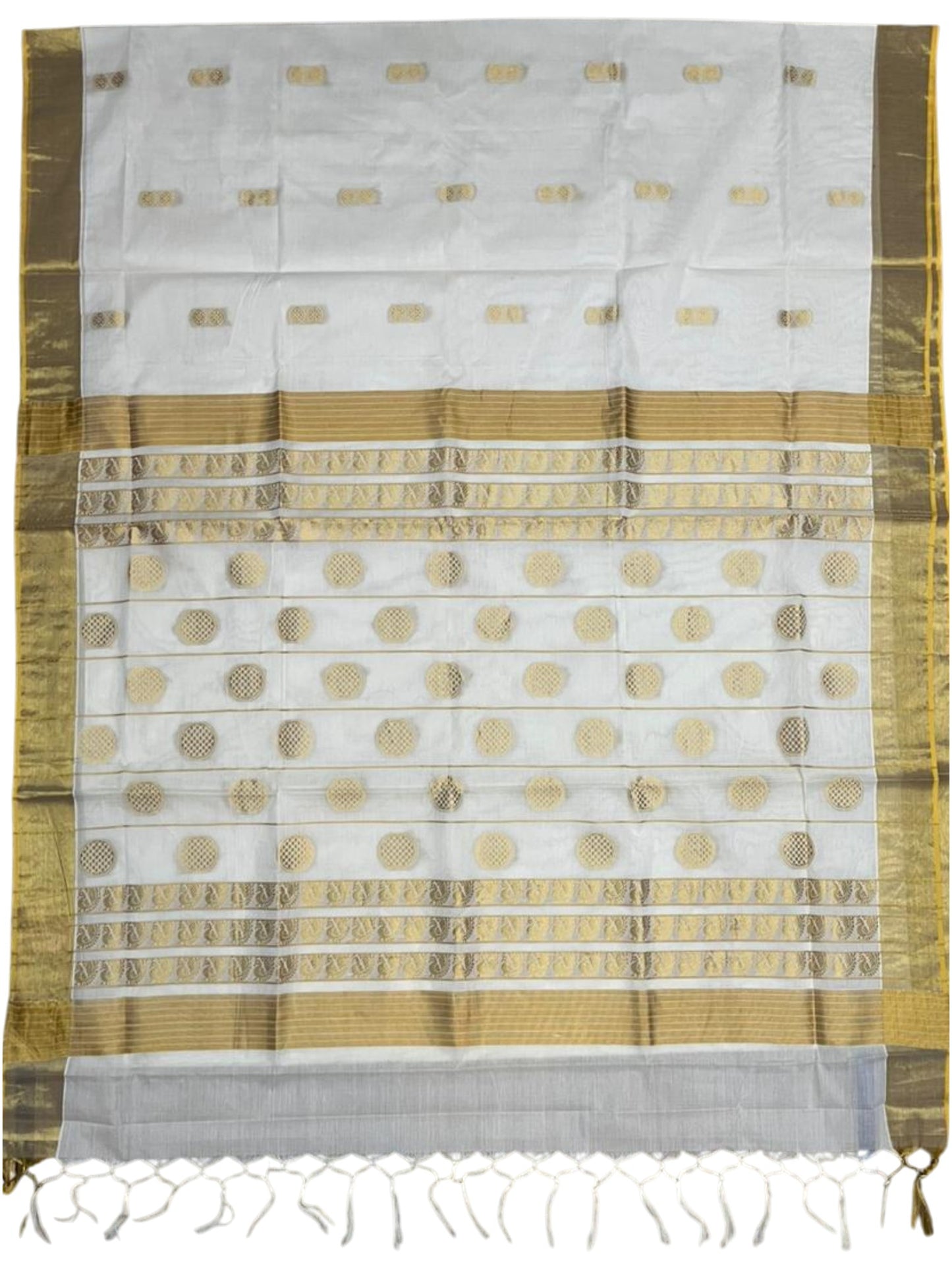 Southloom Pure Cotton Kerala Kasavu Heavy Work Replica Saree with Floral Woven Design on Body SL487