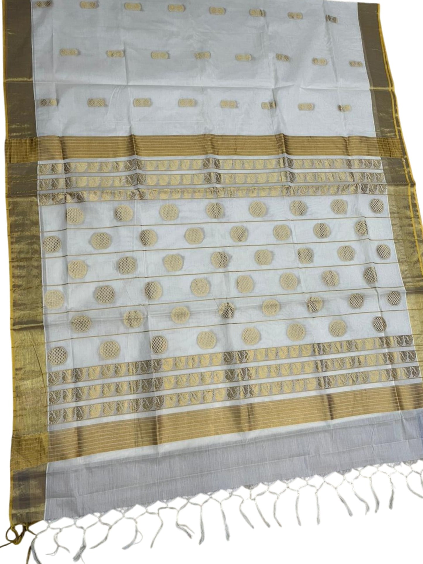 Southloom Pure Cotton Kerala Kasavu Heavy Work Replica Saree with Floral Woven Design on Body SL487