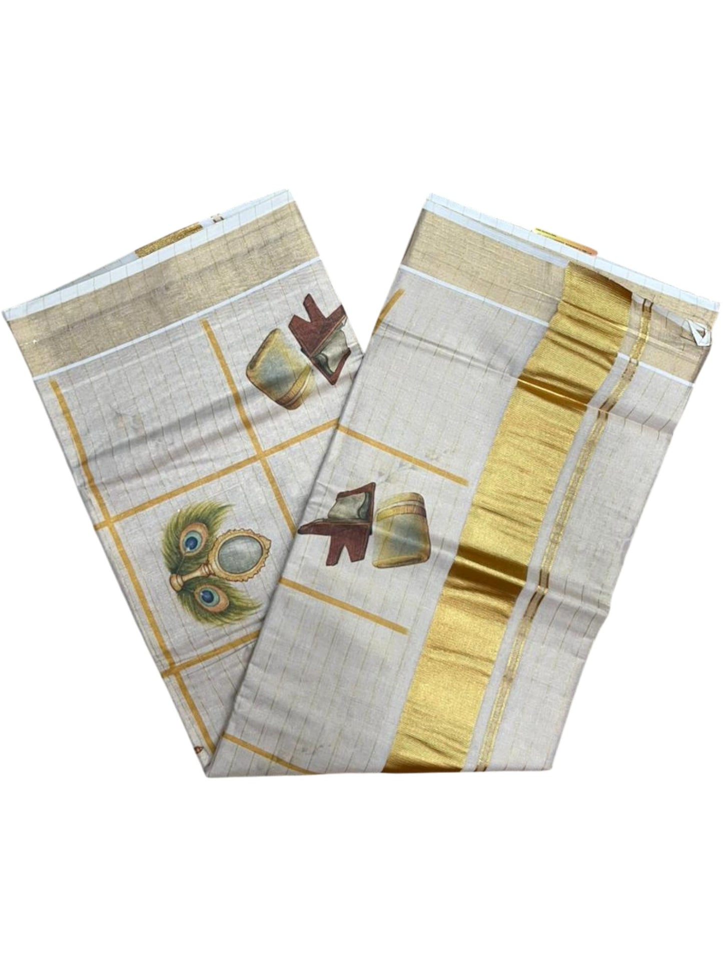 Southloom Tissue Kasavu Lines Saree with Kanikonna Floral Prints on Body SL489