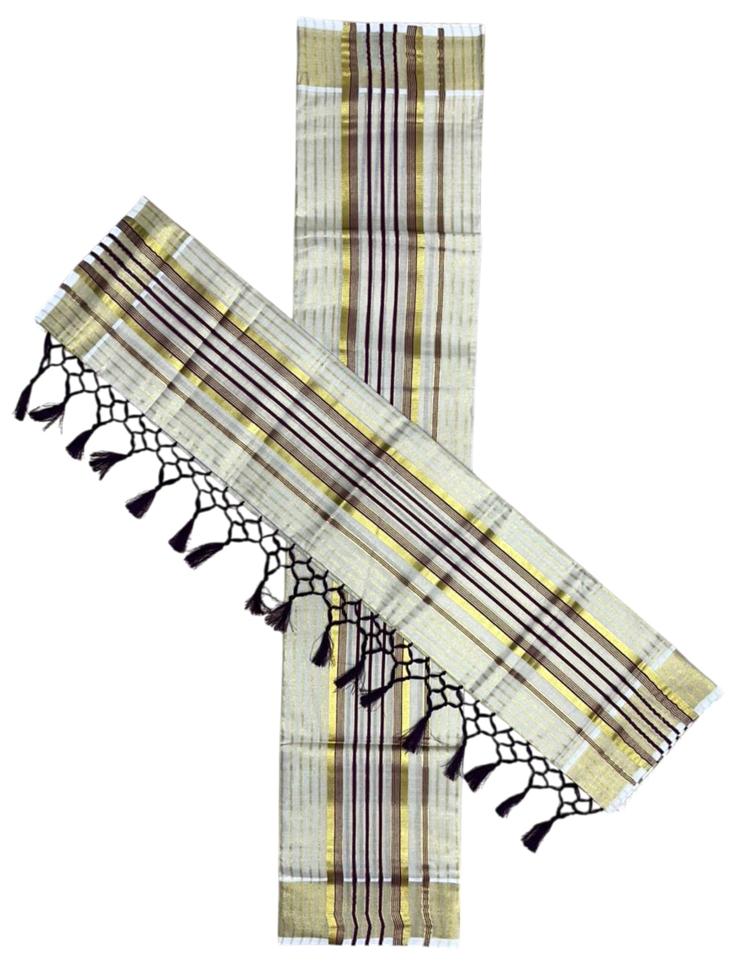Southloom Tissue Set Mundu with Gold Kasavu and Stripes on Body in Purple 2.80 Mtrs SL493