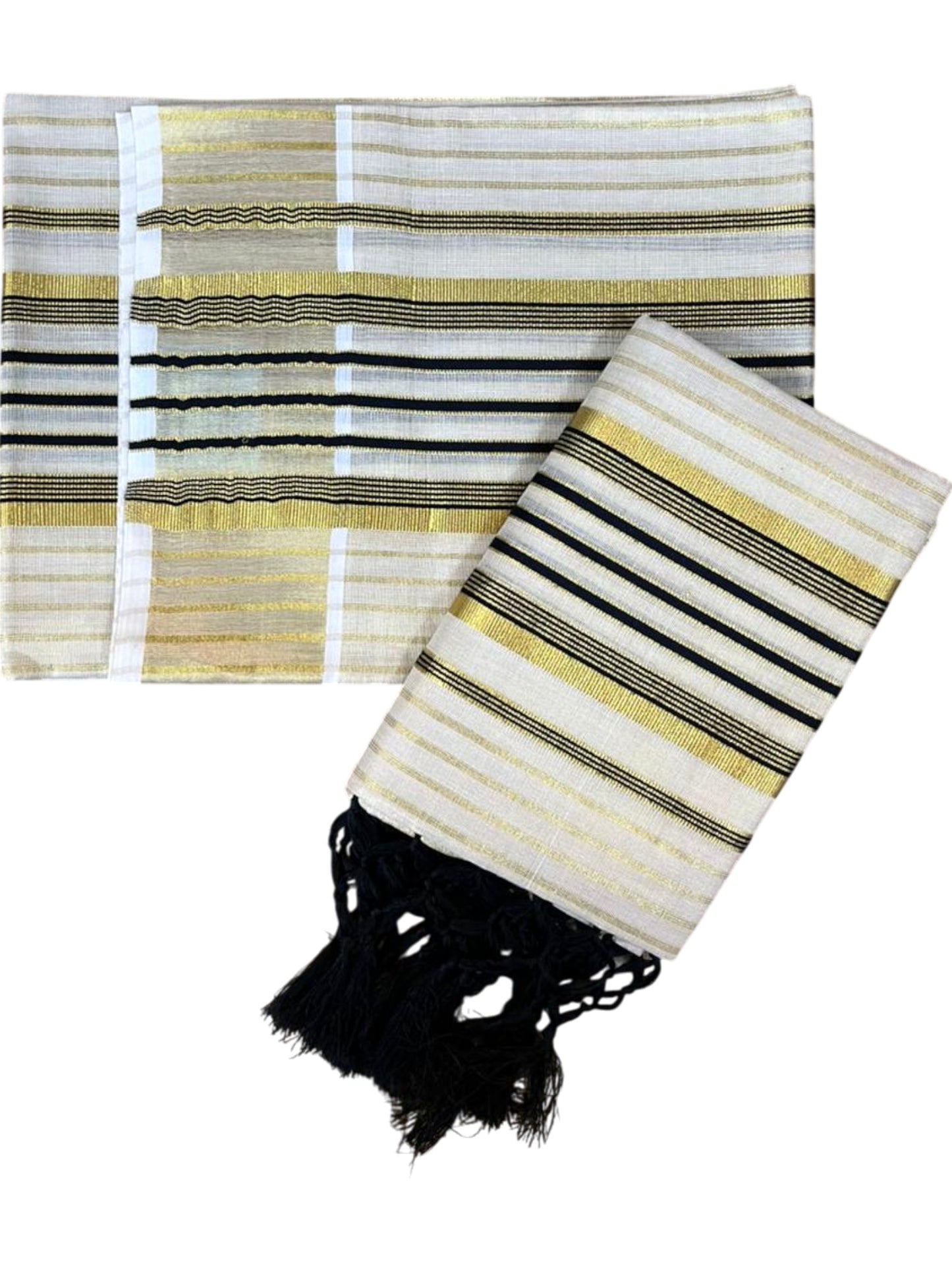 Southloom Tissue Set Mundu with Gold Kasavu and Stripes on Body in Black 2.80 Mtrs SL493