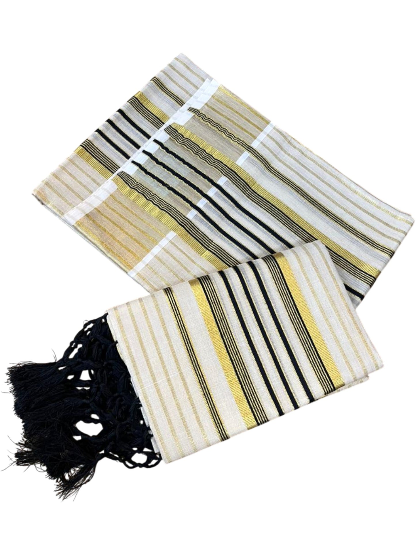 Southloom Tissue Set Mundu with Gold Kasavu and Stripes on Body in Black 2.80 Mtrs SL493