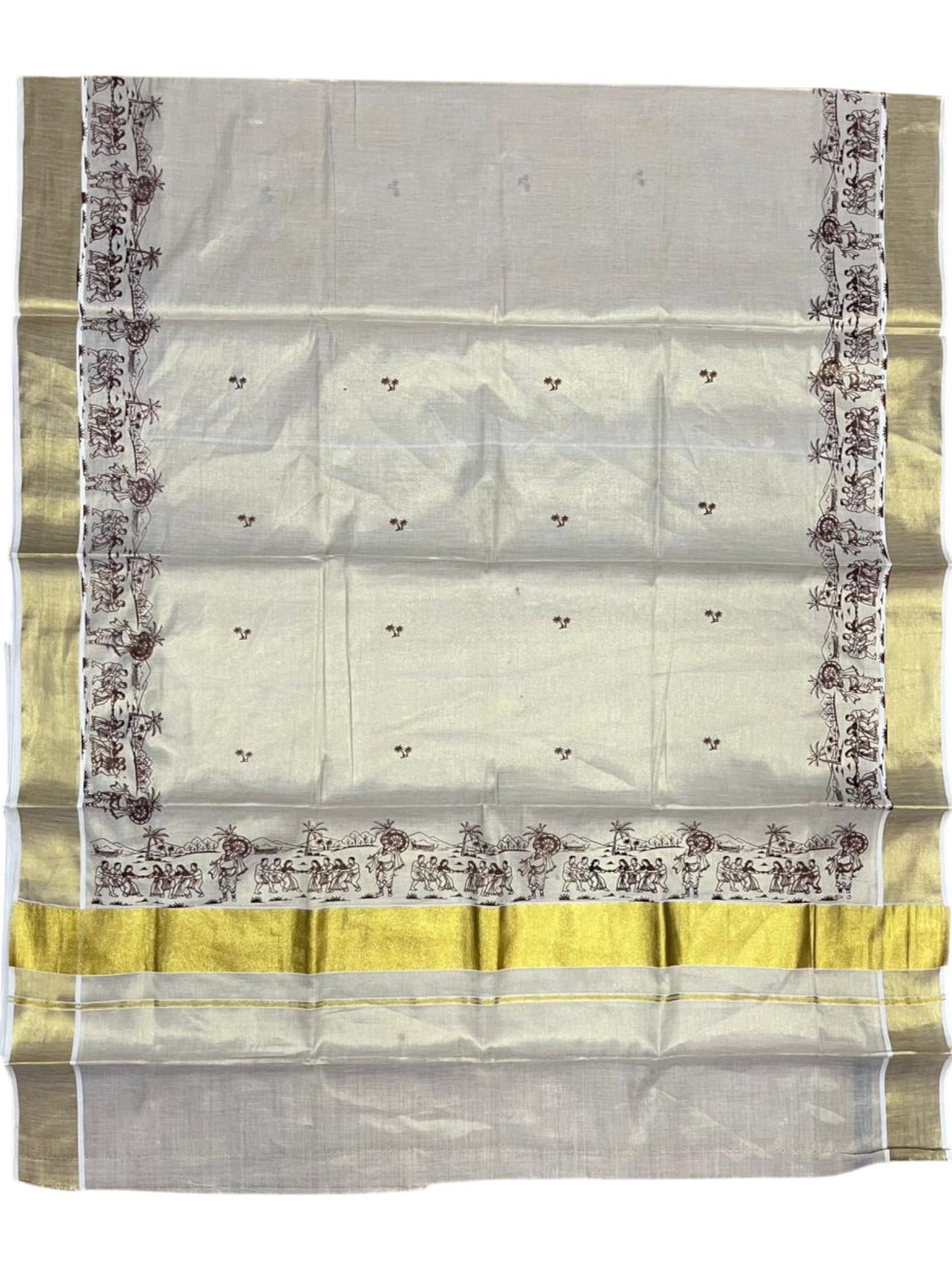 Southloom Tissue Kerala Kasavu Saree with Onam Digital Print on Body and Border in Brown SL495