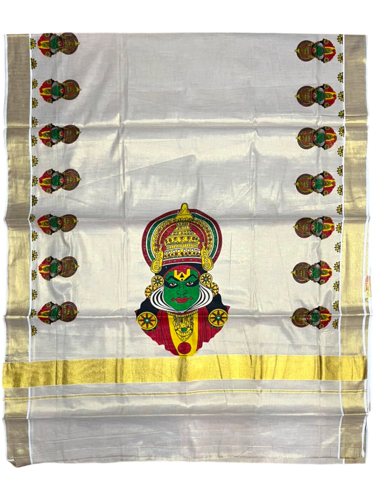 Southloom Kerala Tissue Kasavu Saree with Kathakali Mural Printed Design