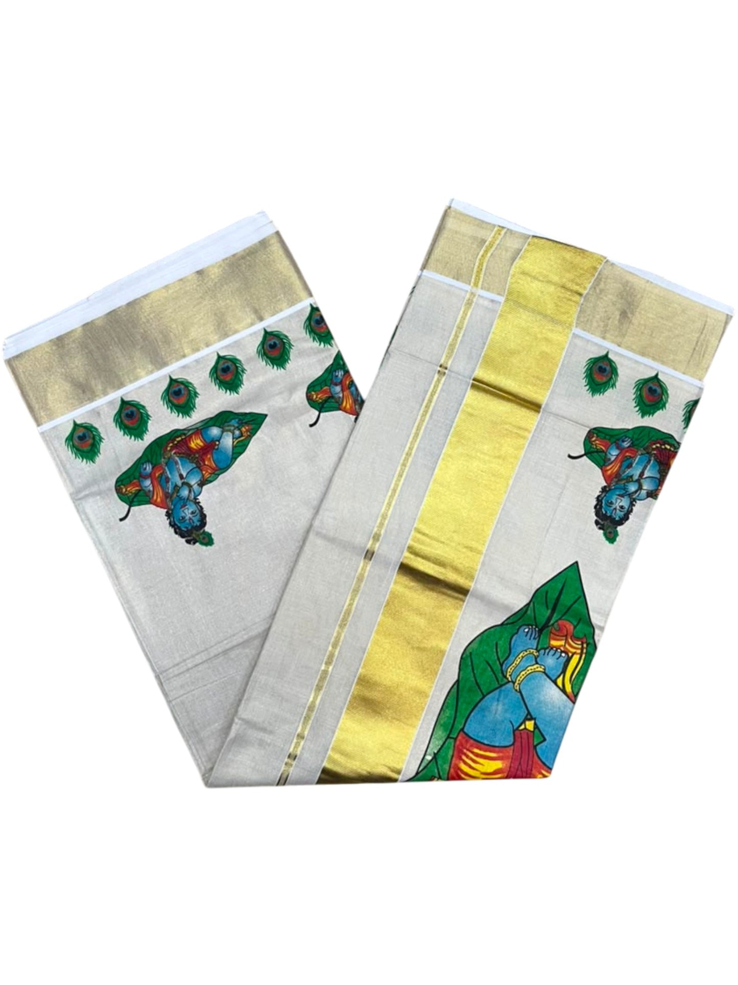 Southloom Kerala Tissue Kasavu Saree with Krishna Mural Printed Design