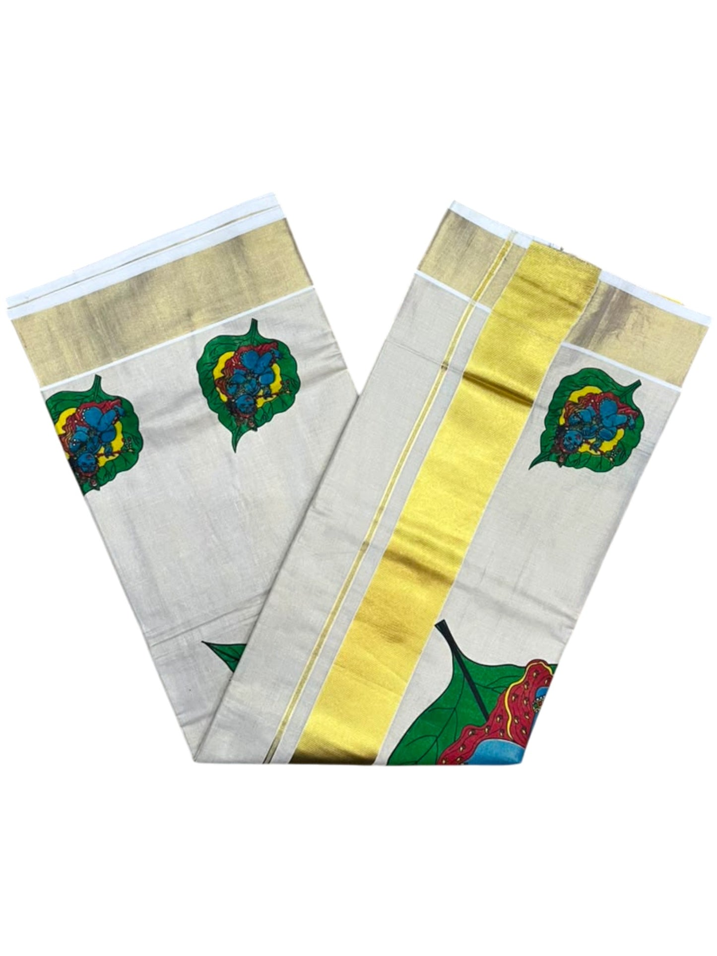 Southloom Kerala Tissue Kasavu Saree with Krishna Mural Printed Design