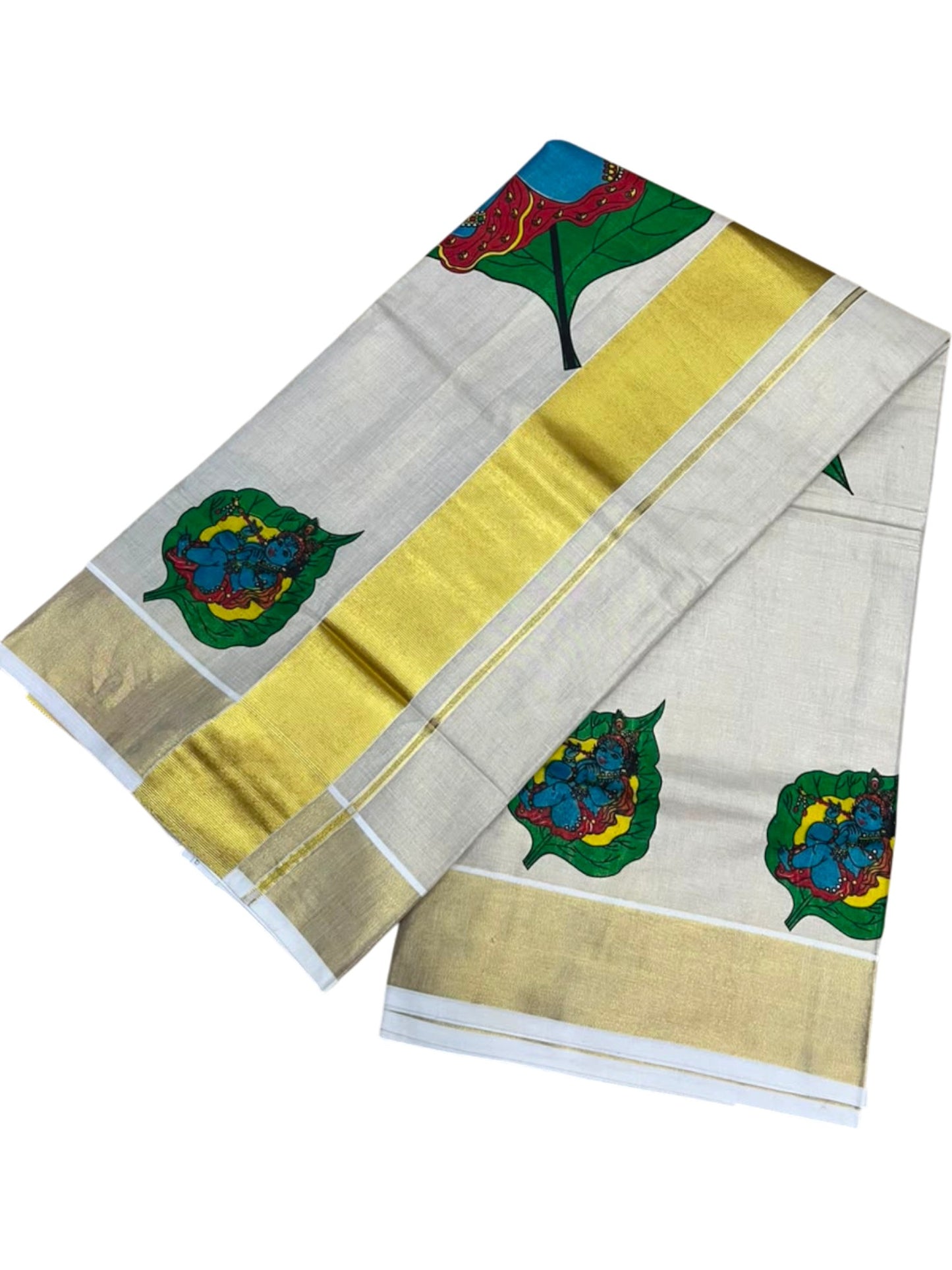 Southloom Kerala Tissue Kasavu Saree with Krishna Mural Printed Design