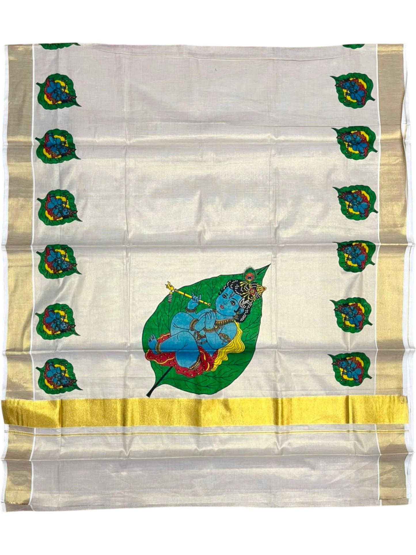 Southloom Kerala Tissue Kasavu Saree with Krishna Mural Printed Design
