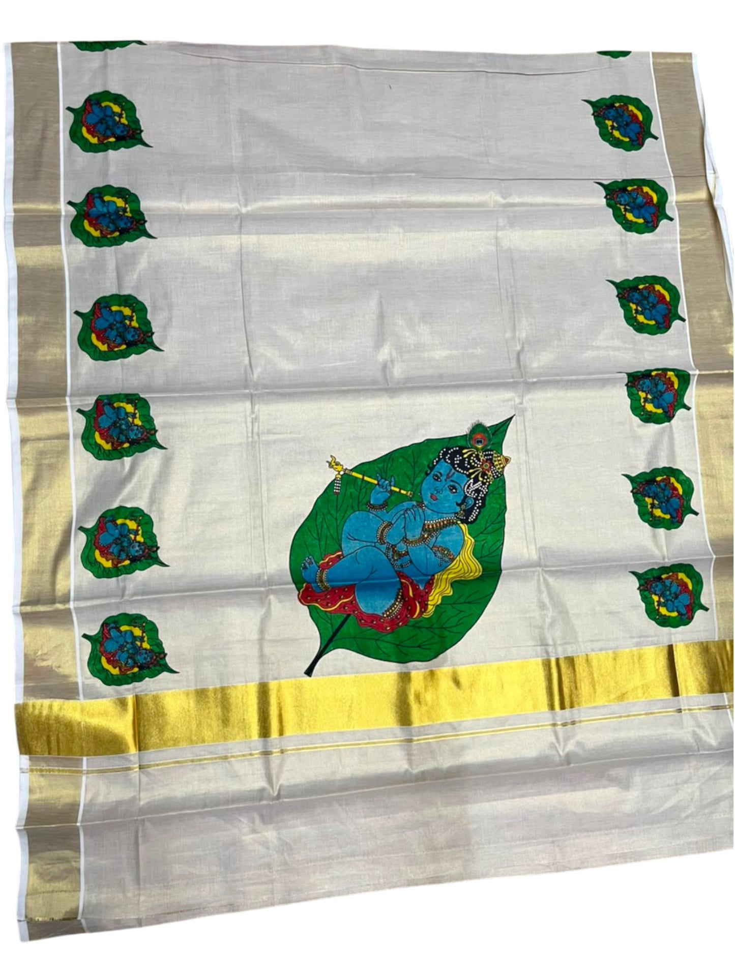 Southloom Kerala Tissue Kasavu Saree with Krishna Mural Printed Design