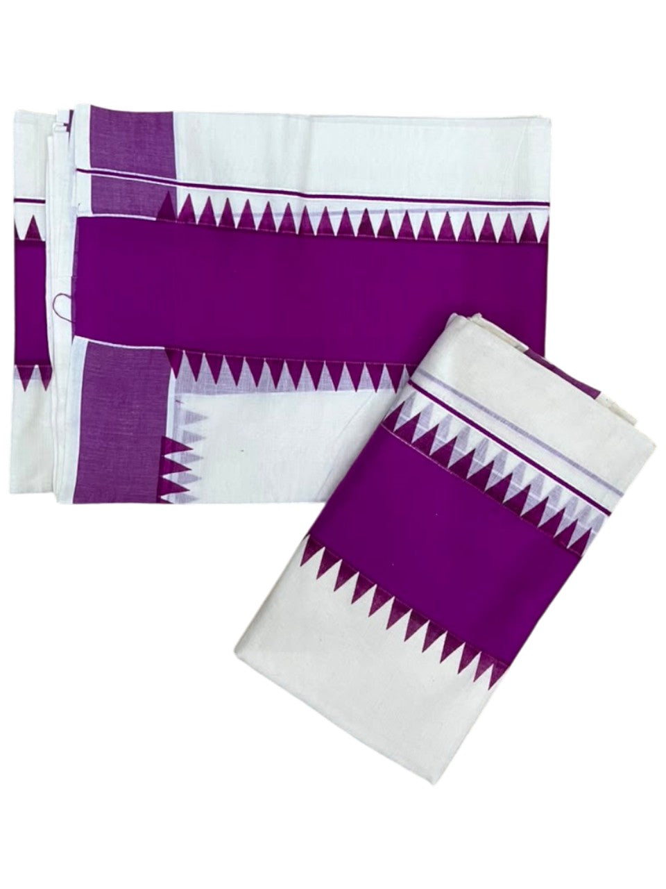 Southloom Kerala Pure Cotton Set Mundu Single (Mundum Neriyathum) with Magenta Temple Border 2.80 Mtrs SL500