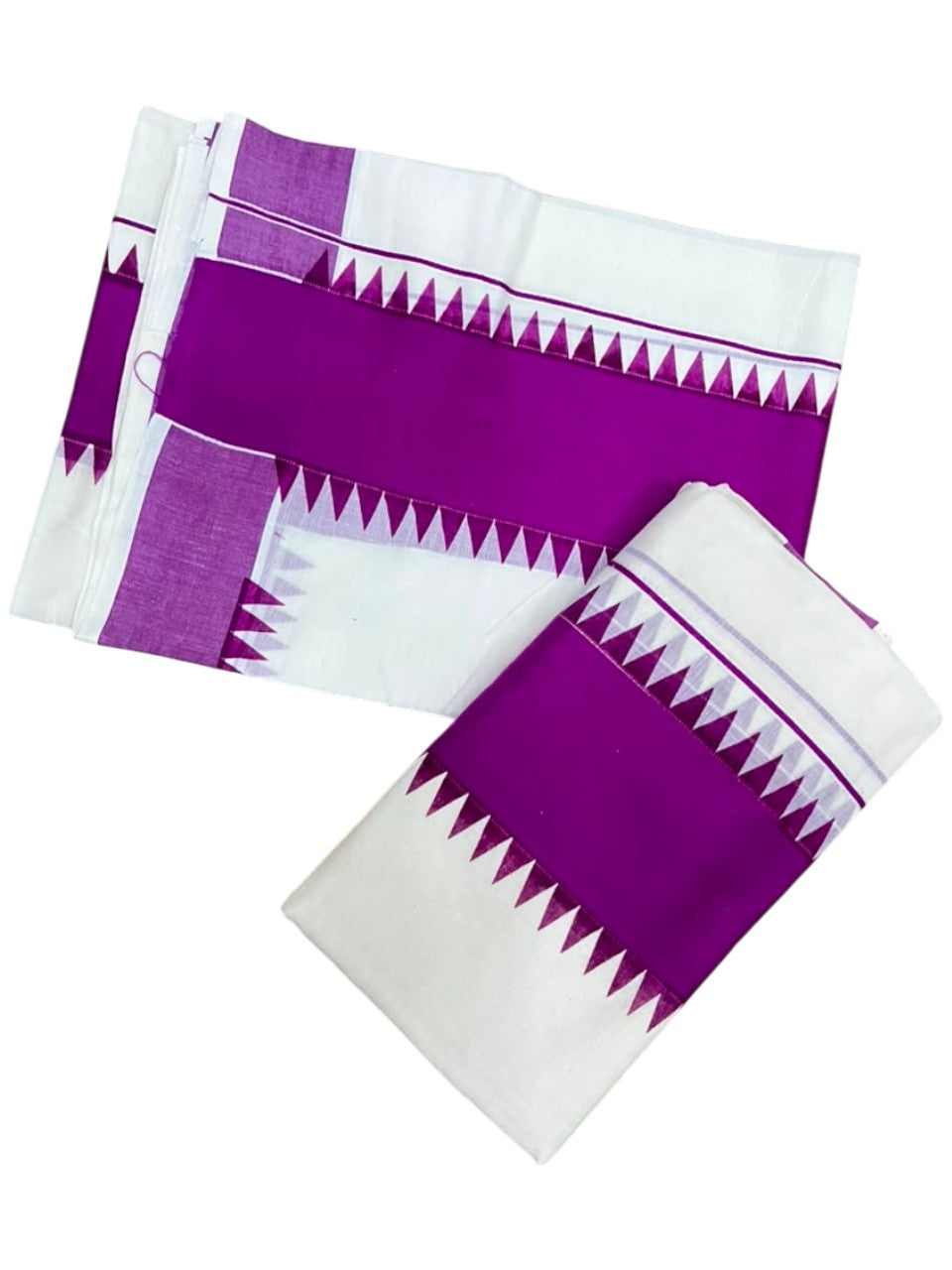 Southloom Kerala Pure Cotton Set Mundu Single (Mundum Neriyathum) with Magenta Temple Border 2.80 Mtrs SL500
