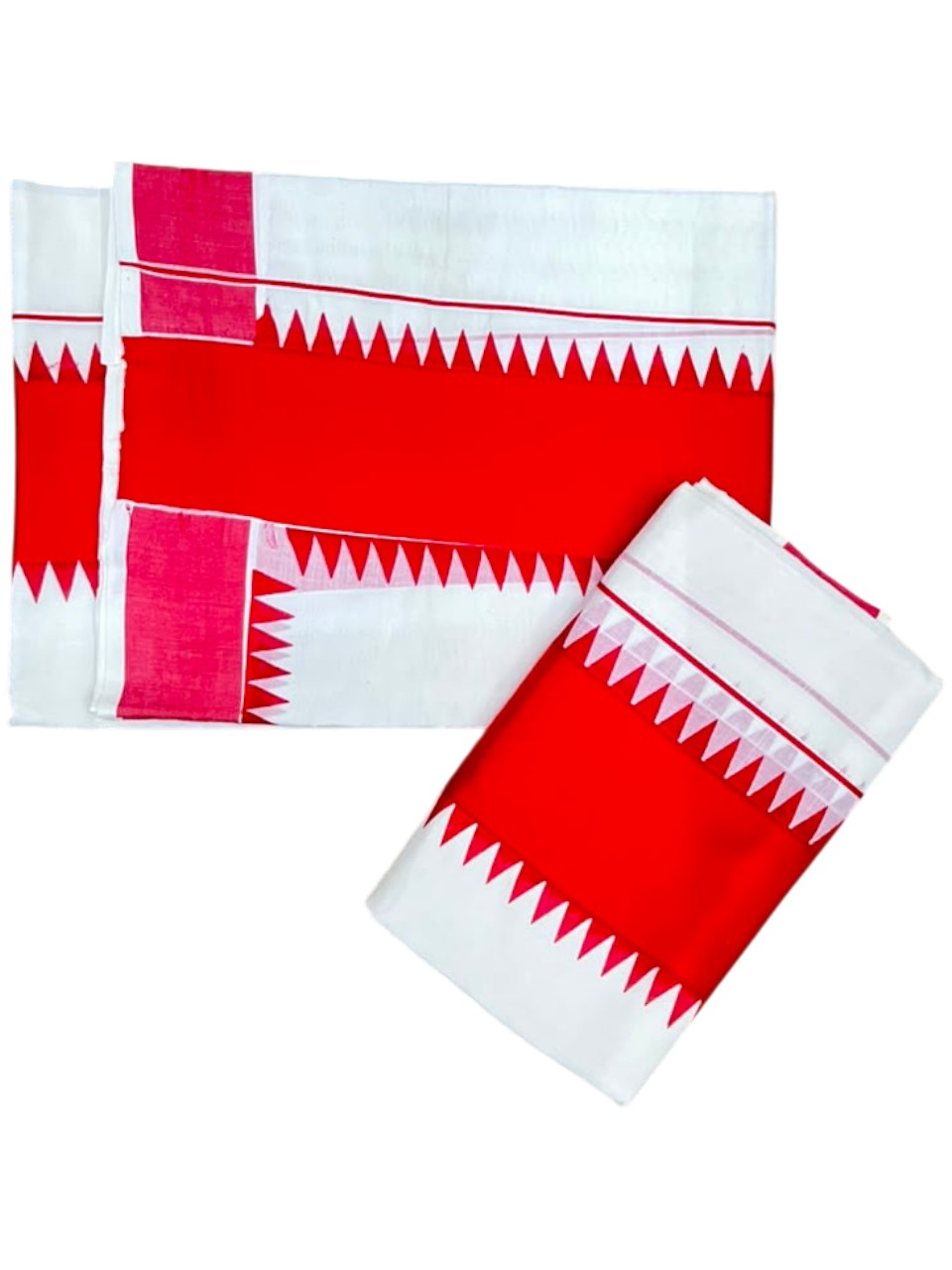Southloom Kerala Pure Cotton Set Mundu Single (Mundum Neriyathum) with Orange Temple Border 2.80 Mtrs SL500