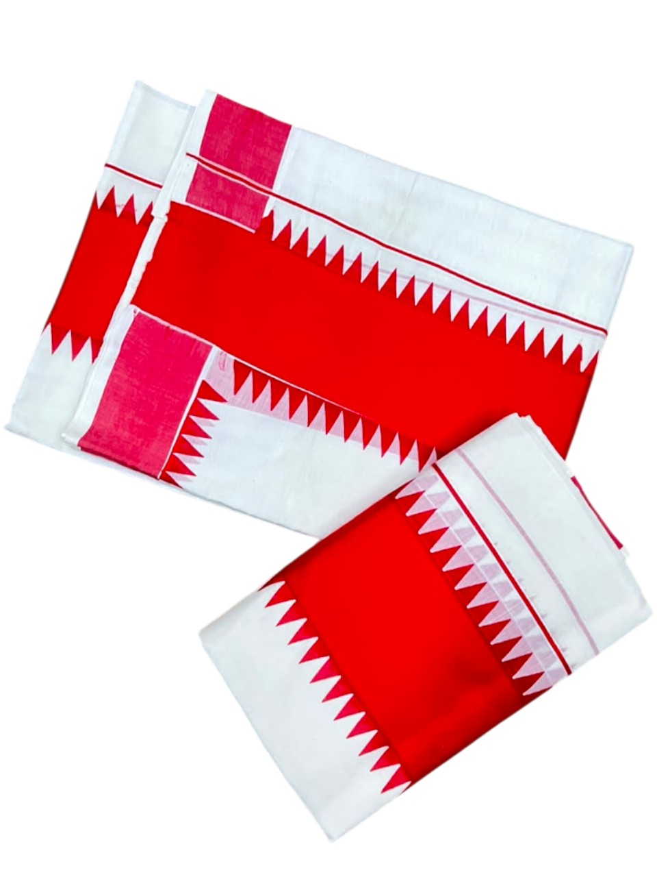 Southloom Kerala Pure Cotton Set Mundu Single (Mundum Neriyathum) with Orange Temple Border 2.80 Mtrs SL500