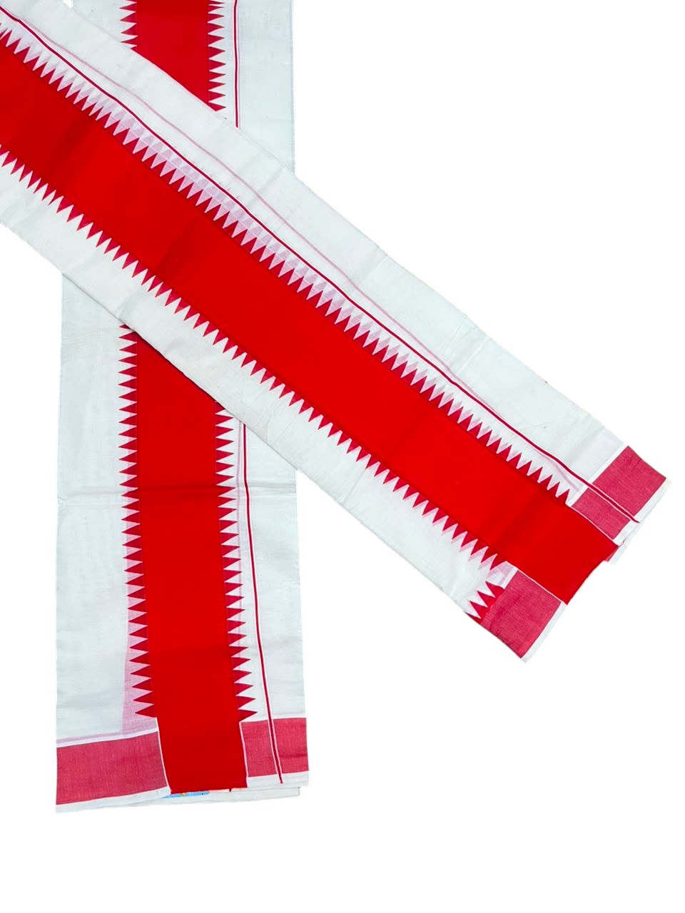 Southloom Kerala Pure Cotton Set Mundu Single (Mundum Neriyathum) with Orange Temple Border 2.80 Mtrs SL500