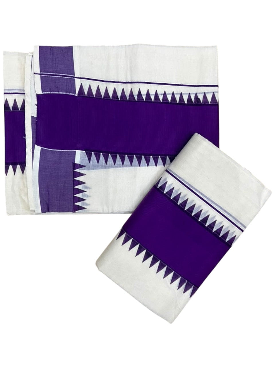 Southloom Kerala Pure Cotton Set Mundu Single (Mundum Neriyathum) with Violet Temple Border 2.80 Mtrs SL500