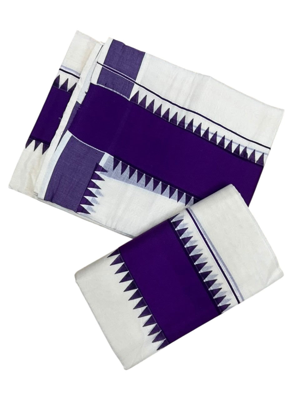 Southloom Kerala Pure Cotton Set Mundu Single (Mundum Neriyathum) with Violet Temple Border 2.80 Mtrs SL500