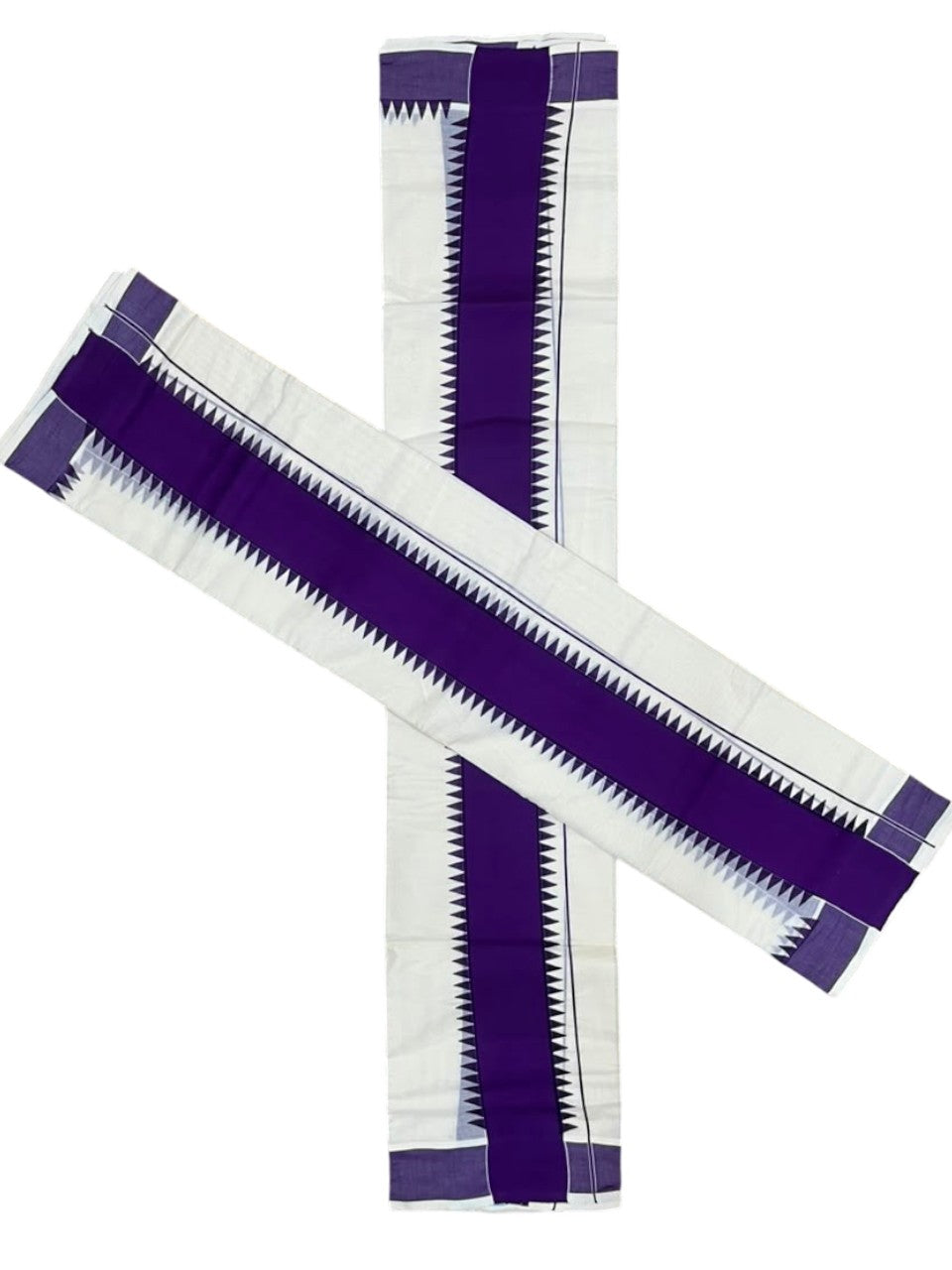 Southloom Kerala Pure Cotton Set Mundu Single (Mundum Neriyathum) with Violet Temple Border 2.80 Mtrs SL500